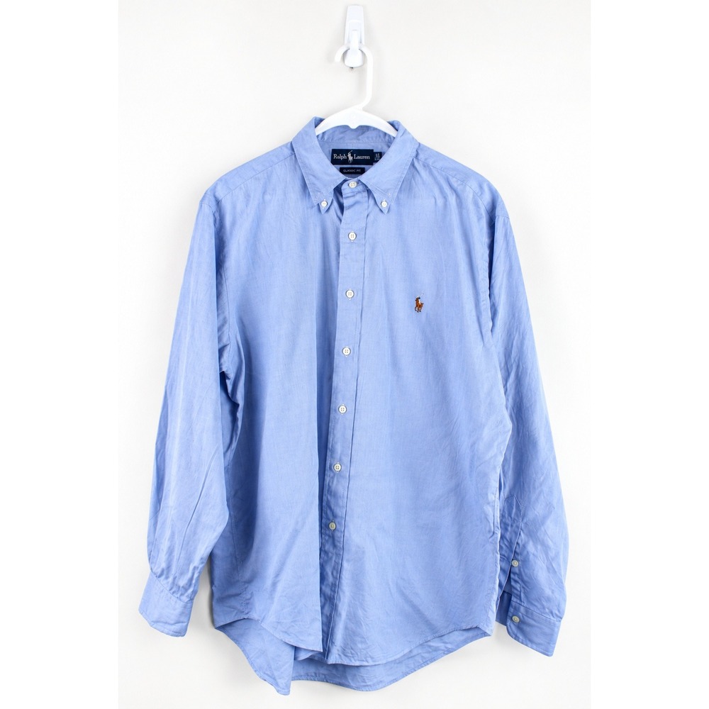 Ralph Lauren Yarmouth Blue Pinpoint Oxford Shirt Mens 16.5 35 Classic Fit Cotton